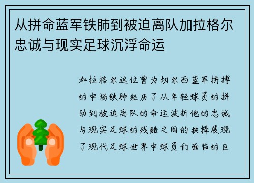 从拼命蓝军铁肺到被迫离队加拉格尔忠诚与现实足球沉浮命运